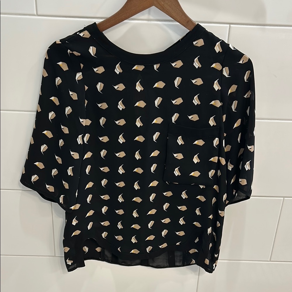 Zara Basics Black Patterned Women's Top